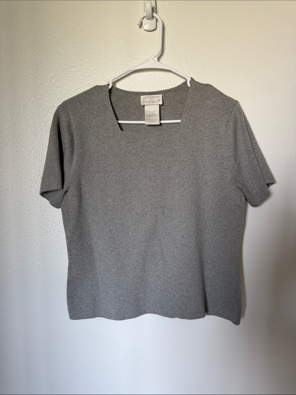 Eileen Fisher Light Gray Short Sleeve Square-Neck Top